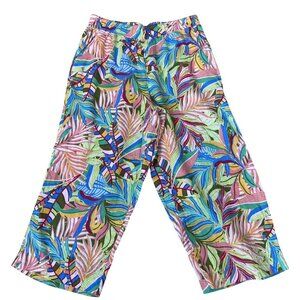 C&C California Womens XL Tropical Print 100% Linen Wide Leg Capri Pants Beachy